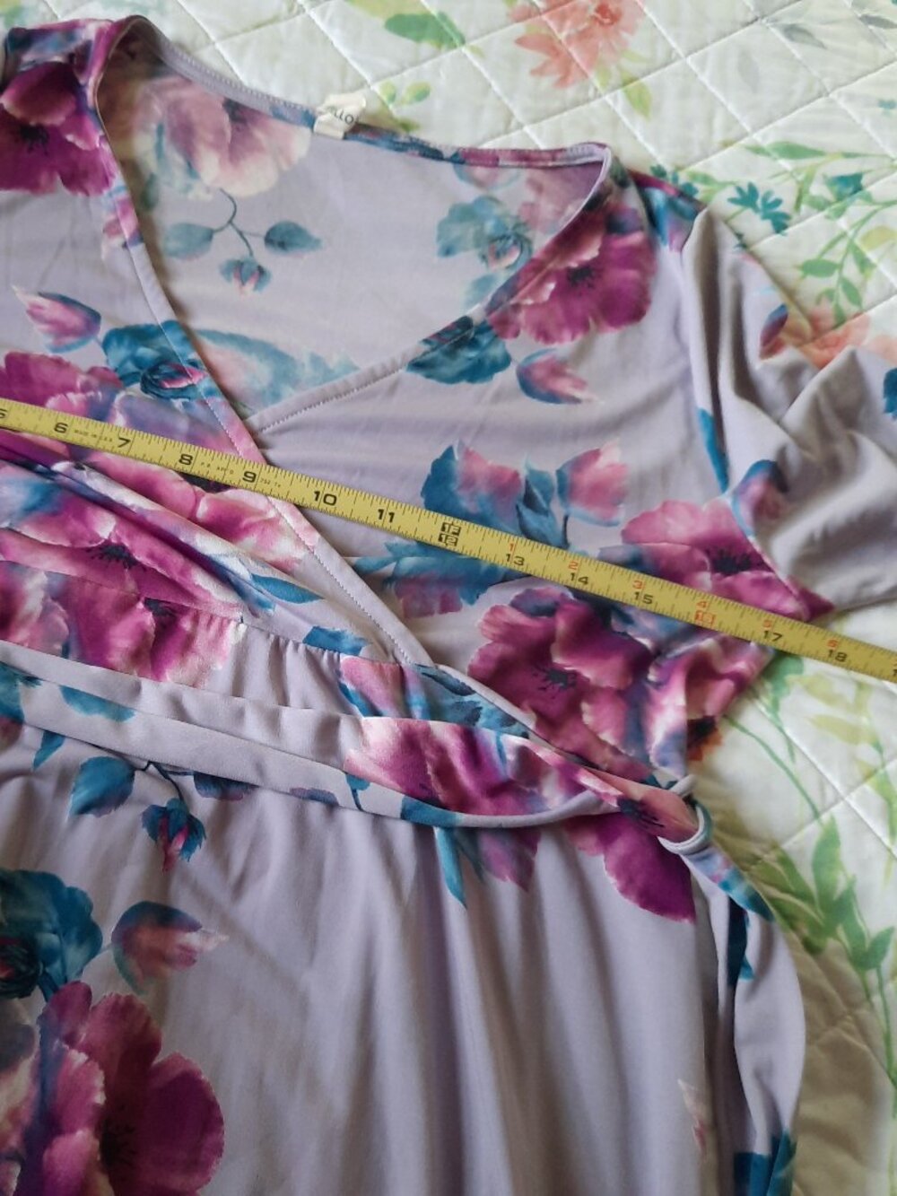 Floral High Low Faux Wrap Maternity & Nursing Dress - Lavender Size M - Picture 14 of 16